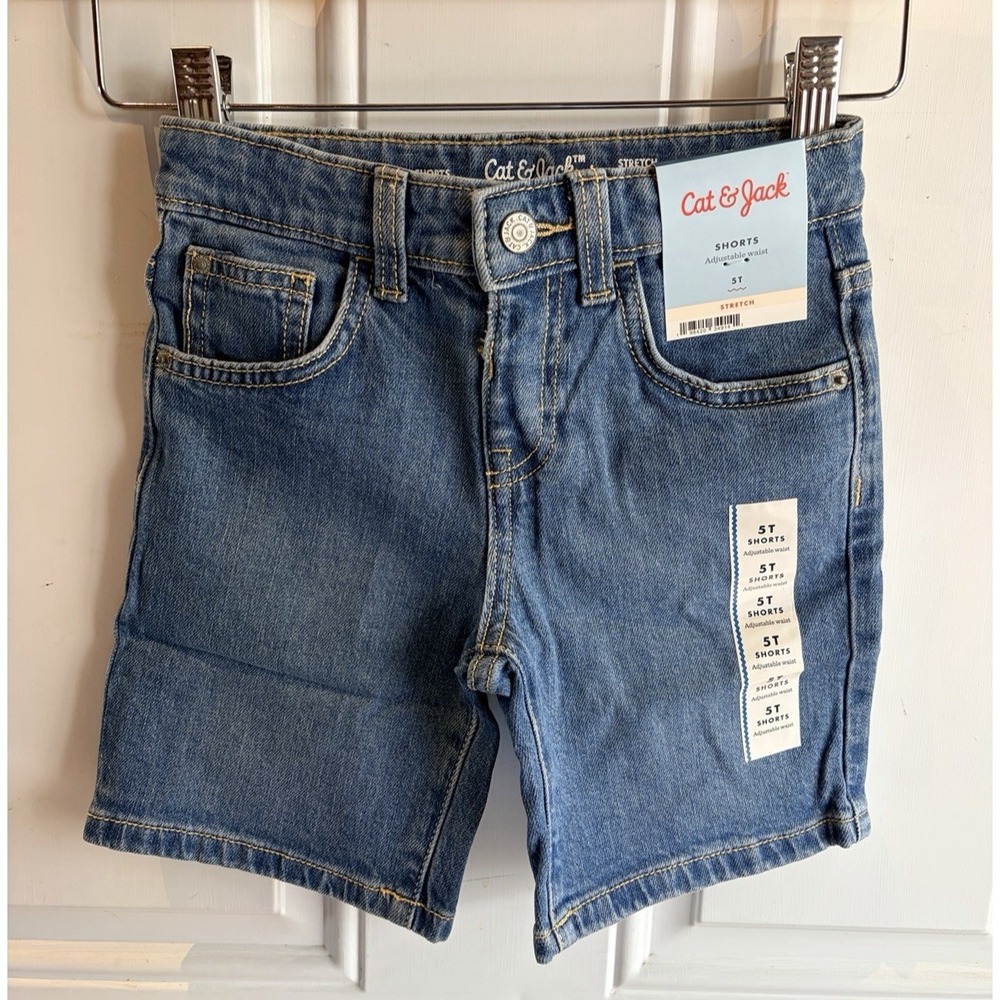 Cat & Jack Adjustable Waist Medium Wash Jean Shorts - 5T